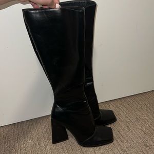 Knee high black block heel boots